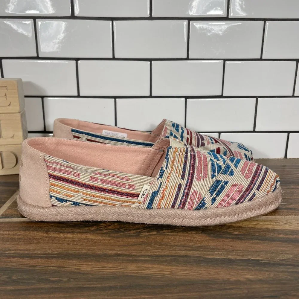 Toms Alpargata Rope Womens Size 7.5 Shoes Multicolor Tribal Aztec Slip On Flats